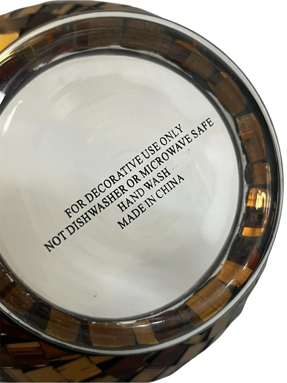 Metallic Bronze Gold Mosaic Glass Bowl Pedestal Footed Decorative Centerpiece